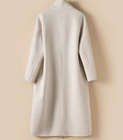 Women's Solid Color Double-Sided Wool Coat | Straight Cut Long Coat for Commute
